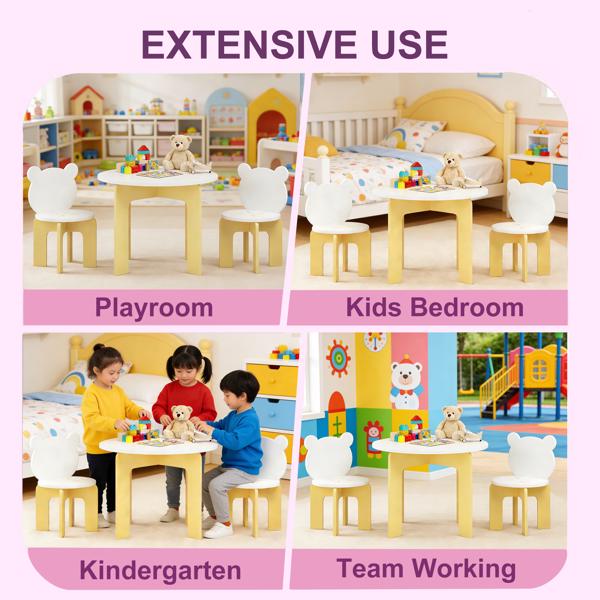 儿童桌椅套装，三件套幼儿桌椅，可爱熊背椅，结实耐用的木制活动桌椅套装，适用于儿童游戏室、卧室、幼儿园--不支持self-pick up且不支持指定仓库发货-9