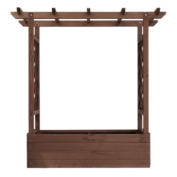 110*44.5*113CM 碳化色 带拱形格子 高架花园床 杉木 木种植-9