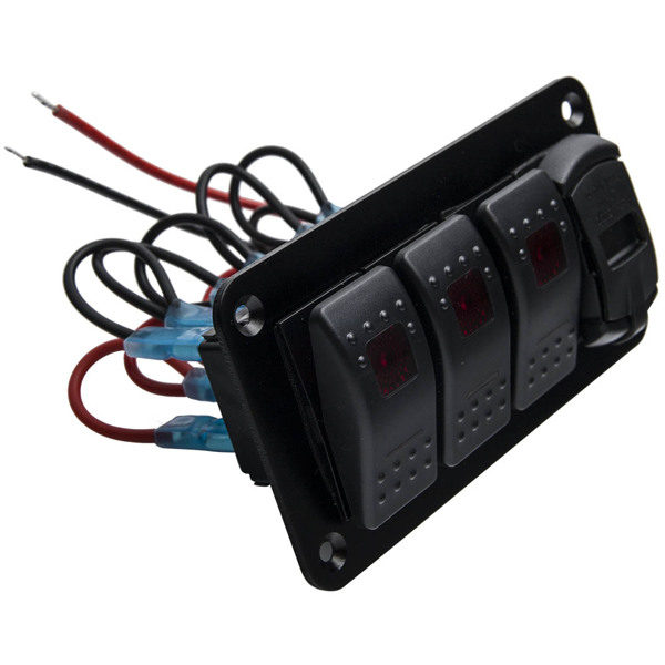 4 Gang ABS+PC Toggle Rocker Switch Panel fit for Car Boat Marine Rv Truck Red Led-3