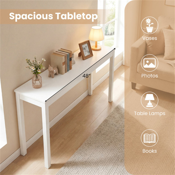 48英寸实木腿控制台桌，走廊和沙发的窄农舍入口桌 - 白色-9