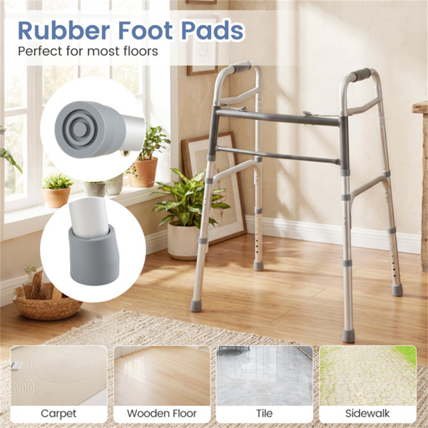 银色可折叠步行车，2按钮折叠机构和7级可调高度（30“-36”），容量350LBS-10