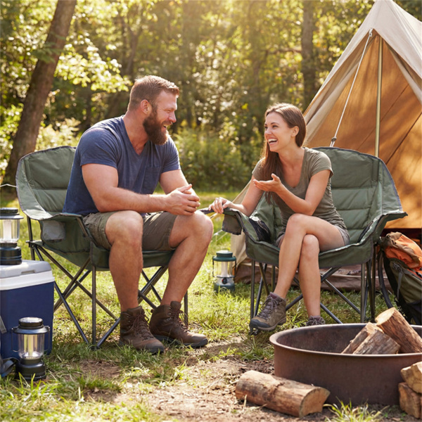 绿色重型折叠露营椅，PVC涂层600D牛津布，X形金属框架和防滑脚垫-10