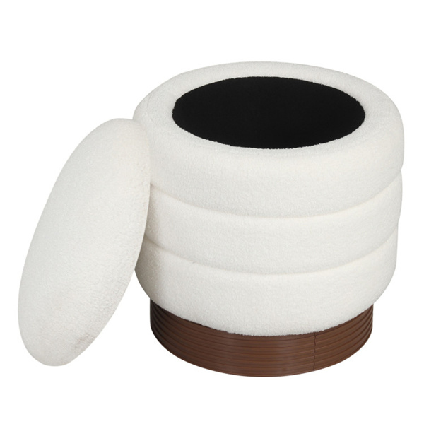 圆形旋转储物脚凳，带实木框架，无需组装，储物空间为5.5加仑-白色-4