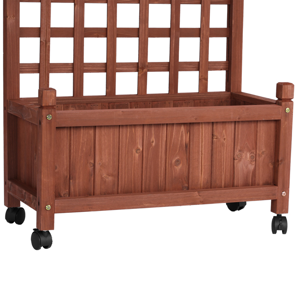 63*30*127CM 红棕色 万向轮种植花架 杉木 木种植-4