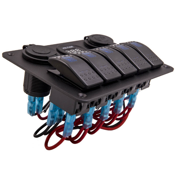 Quality 5 Gang On-Off LED Waterproof Circuit Rocker Toggle Switch Panel 2USB-5