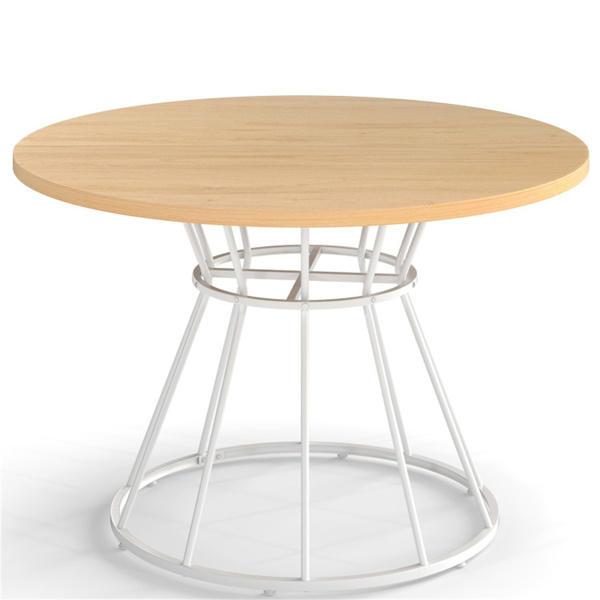 自然色47英寸圆形餐桌，适合4-6人家庭使用，沙漏金属底座和曲面桌面-4