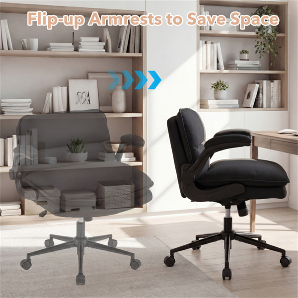 带翻转扶手的Criss十字椅，带可调节高度和摇摆功能的人造皮革交叉腿办公椅-灰色-8