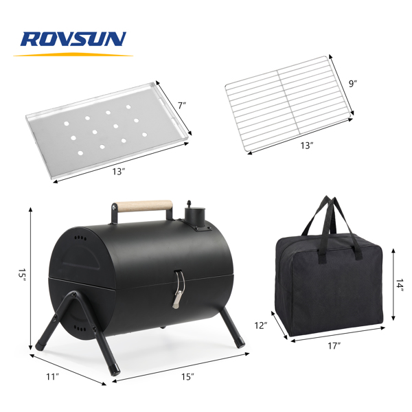 42*30*35CM 黑色 双面烤手提便携 圆筒形配牛津布收纳袋 铁质 600度高温 碳烤炉-10