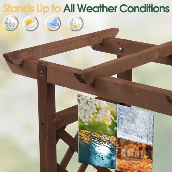 110*44.5*113CM 碳化色 带拱形格子 高架花园床 杉木 木种植-12