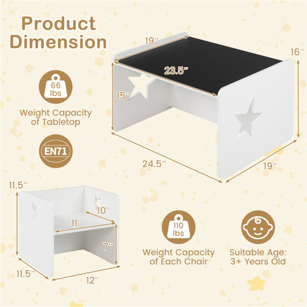 儿童桌和2把带黑板的椅子，用于绘画、饮食和学习的多功能幼儿活动桌-5