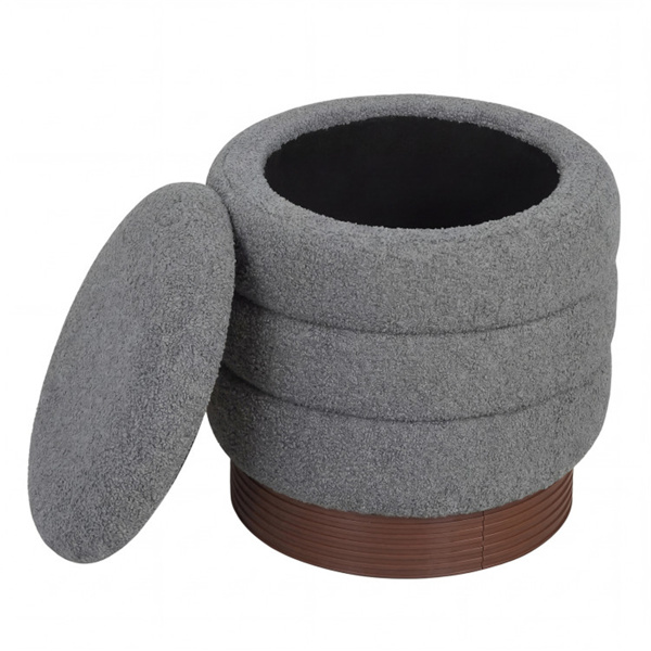 圆形旋转储物脚凳，带实木框架，无需组装，储物空间为5.5加仑-灰色-5