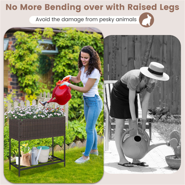 28英寸高架花盆箱，带储物架，符合人体工程学的花园床，用于露台阳台香草蔬菜 - 棕色-7