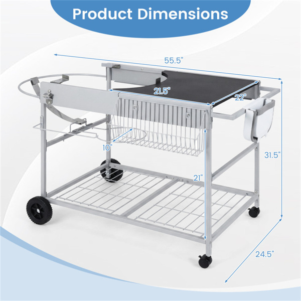 户外烧烤车，适用于18-22英寸的水壶烤架、带盖的金属烧烤架和储物架-5