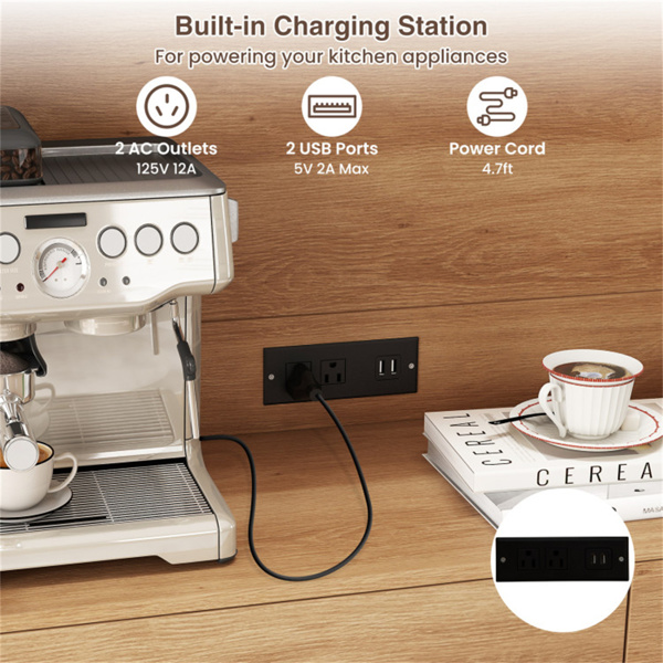 天然波西米亚6门餐具柜，PE藤门和内置充电站（2个交流电源插座+2个USB端口）-8