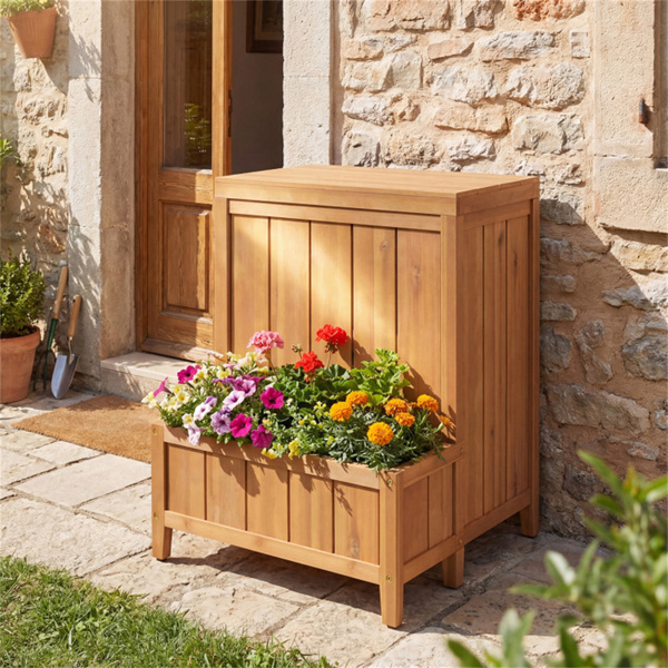 28英寸带气撑杆盖的包装交付箱，带花盆箱的高架存储台-8