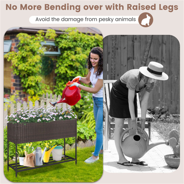 棕色PE藤条高架花盆，带下架，101.6×30.48×71.12cm带排水的高架花园床，7.03kg-2