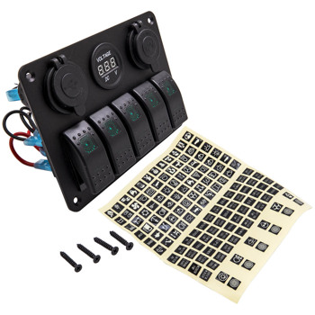 5 Gang On-Off LED Toggle Switch Panel 2USB Charger Adapter fit for Car Boat Marine