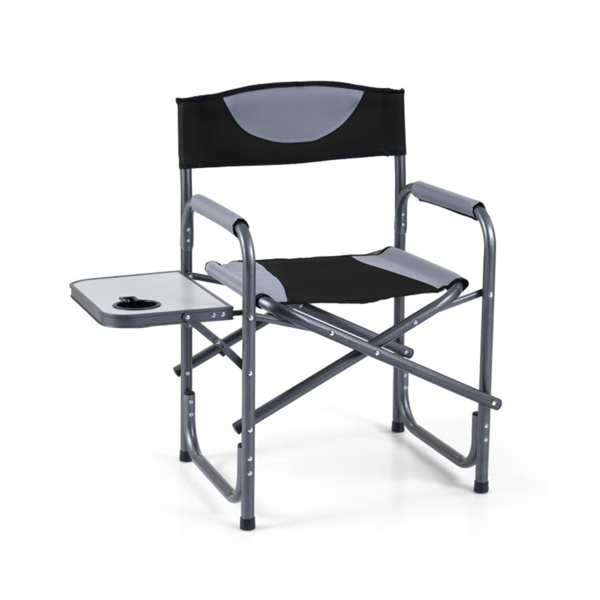 400LBS重型折叠露营椅，带边桌和杯架，户外带衬垫的董事椅 - 黑色-1