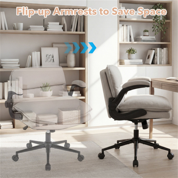 带翻转扶手的Criss十字椅，带可调节高度和摇摆功能的人造皮革交叉腿办公椅-米色-8