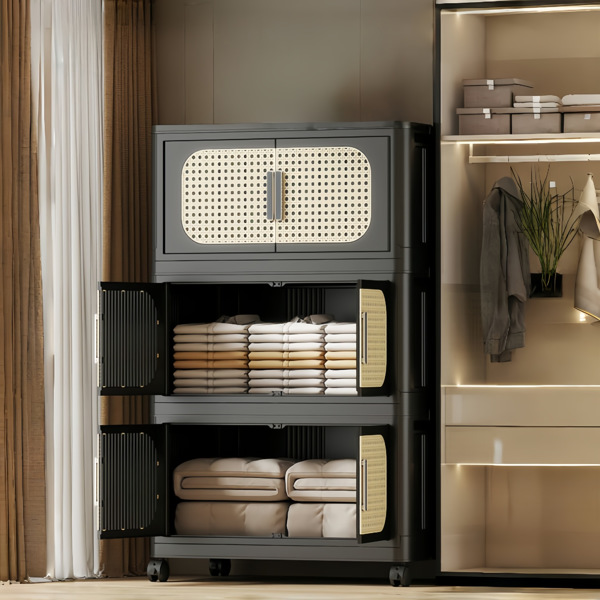 复古黑色，20英寸宽折叠储物柜，4层，19.69英寸×11.81英寸×40.55英寸，带磁性门的可折叠储物箱，带轮塑料储物柜--不支持self-pick up且不支持指定仓库发货-15