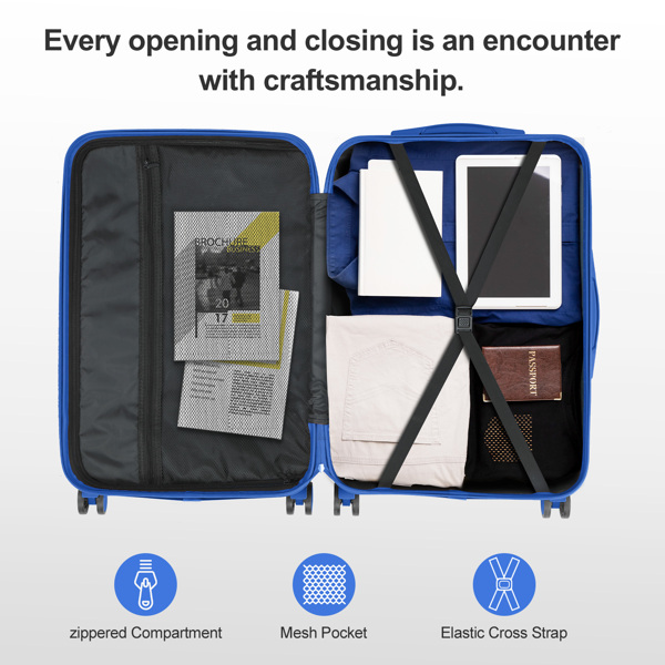 带2个包角菱形条纹单个 ABS拉杆箱 20in ABS 铁拉杆 全配色深蓝色-3