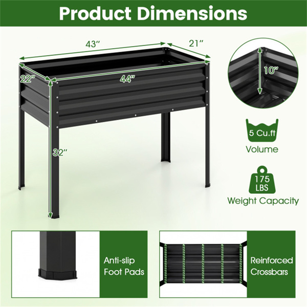 44英寸带排水孔的高架花园床，32英寸符合人体工程学高度的金属花盆-黑色-4