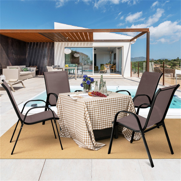 棕色2件套可堆叠的露台餐椅，符合人体工程学的钢架透气织物户外椅，容量330磅-7