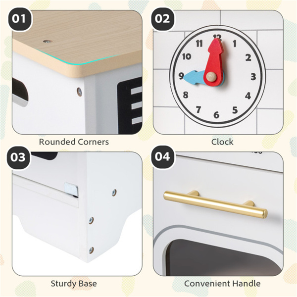 儿童木制游戏厨房，配有逼真的灯光和声音，为3岁幼儿提供假装制冰机和储物空间+ - 白色-4