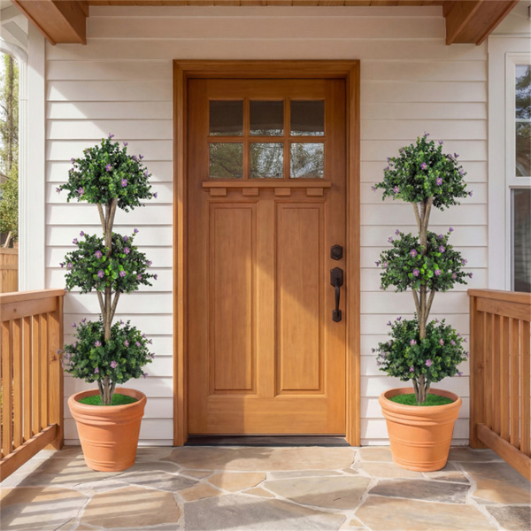 51英寸人工黄杨木修枝树，59朵花，逼真的人造常青植物-紫色-3