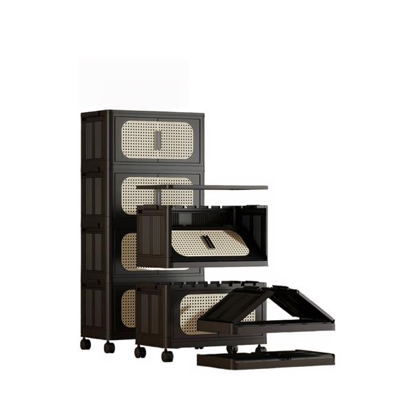 复古黑色，20英寸宽折叠储物柜，4层，19.69英寸×11.81英寸×40.55英寸，带磁性门的可折叠储物箱，带轮塑料储物柜--不支持self-pick up且不支持指定仓库发货-12