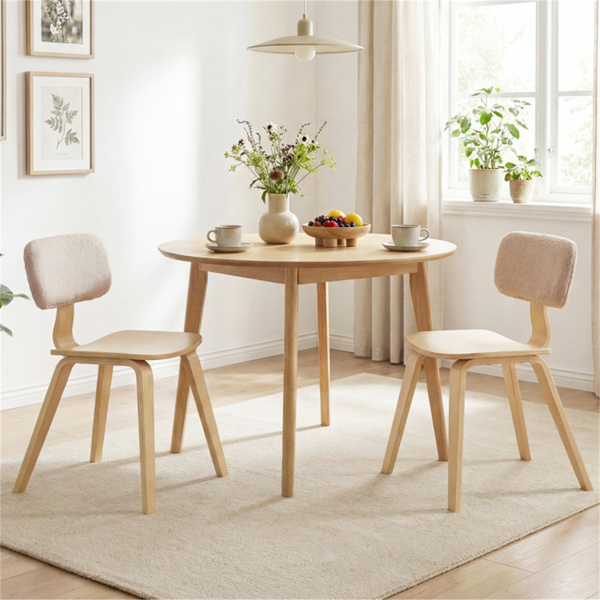 一套2把餐椅（米色与自然色），泰迪天鹅绒内饰和毛绒衬垫设计-3