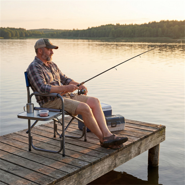 400LBS重型折叠露营椅，带边桌和杯架，户外带衬垫的董事椅-4