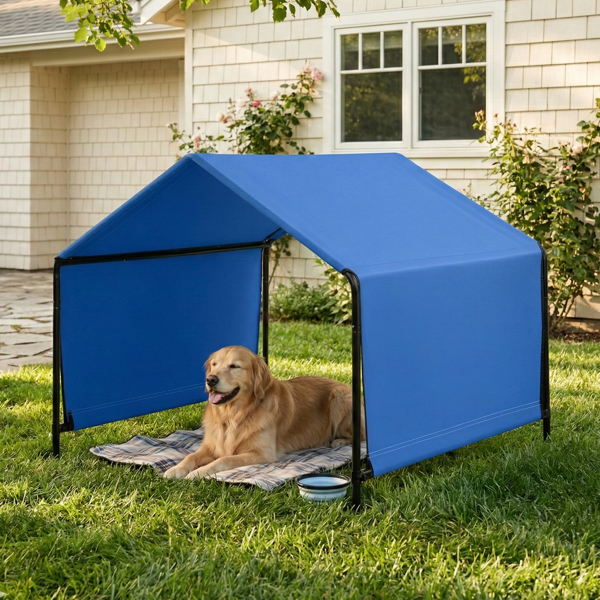 4*4*3.3FT 黑色铁管 PVC涂层涤纶篷布防水防紫外 蓝色 宠物帐篷 篷布底部车缝 顶部魔术贴-5