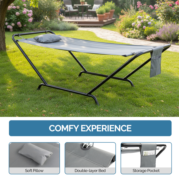 235*92*80CM 2*0.9M 600D双层牛津布吊床 灰色 吊床套装 550lbs-7