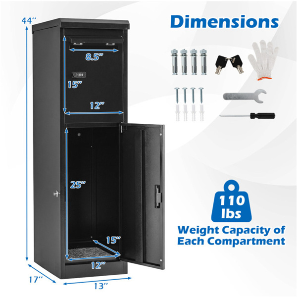 带密码锁和钥匙锁的双隔间包裹投递箱，室外镀锌钢包裹邮箱-5