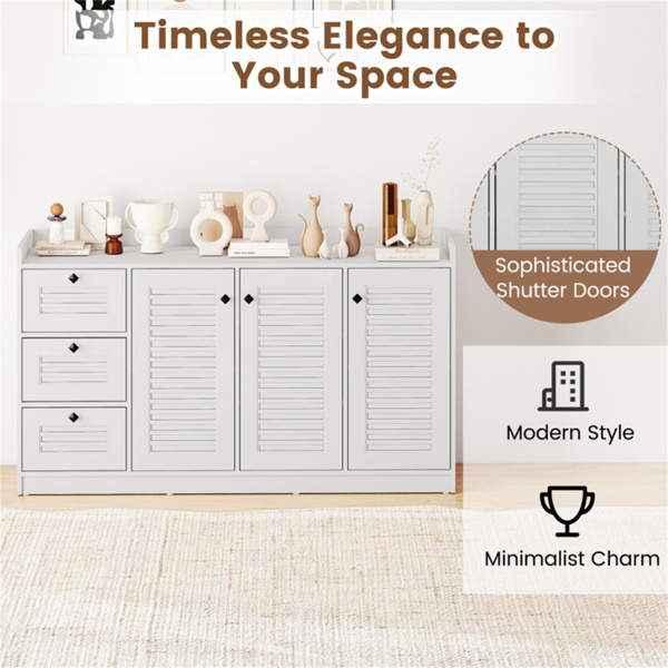 白色自助餐边柜，3个抽屉和3个百叶门柜，充足的储物空间-11