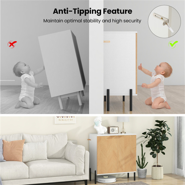 优雅的双门橱柜，适用于厨房/餐厅/入口，易于整理 - 白色-7