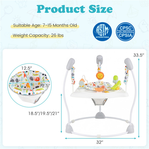 3层高度可调婴儿弹跳器，带多功能玩具，稳定的金属框架跳跃器 -白色-3