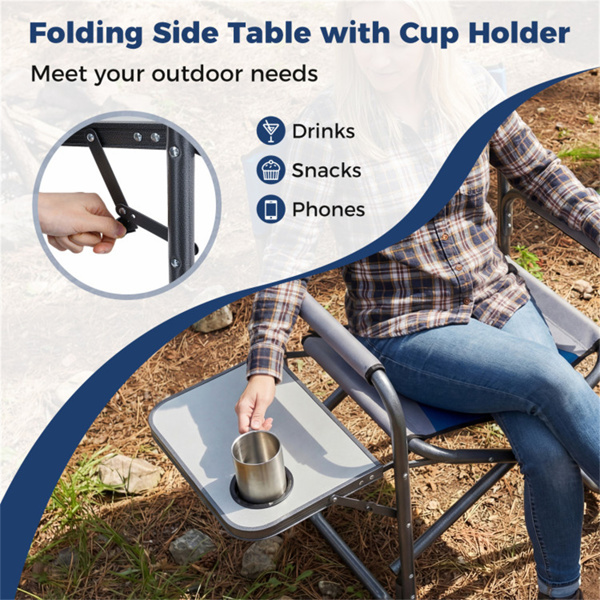 400LBS重型折叠露营椅，带边桌和杯架，户外带衬垫的董事椅-5