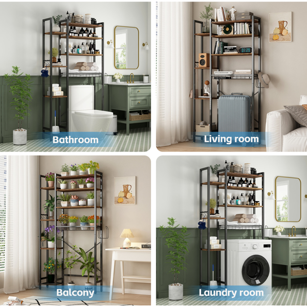 8层马桶上方置物架，带侧架，可调节层板和沥水篮，独立式浴室收纳架，适用于阳台、洗衣房（复古棕色）--不支持self-pick up且不支持指定仓库发货-11