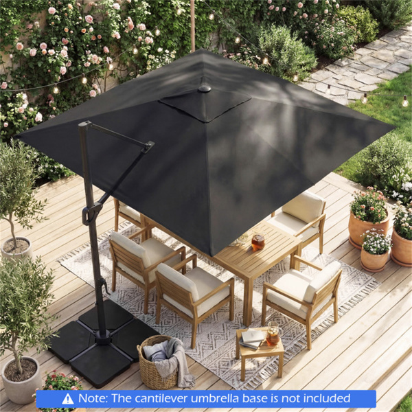 10x10英尺灰色太阳能LED悬臂式露台伞360°旋转偏置带灯挂伞-9