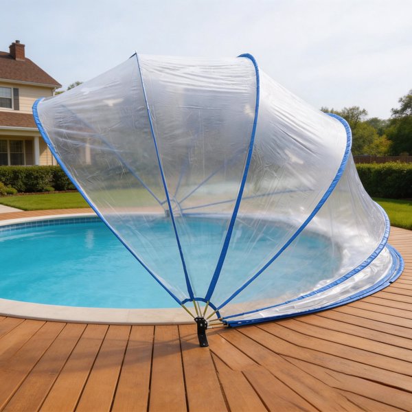 16英尺伸缩式泳池盖、PVC薄膜玻璃纤维杆泳池围栏、户外游泳池配件--不支持self-pick up且不支持指定仓库发货-16
