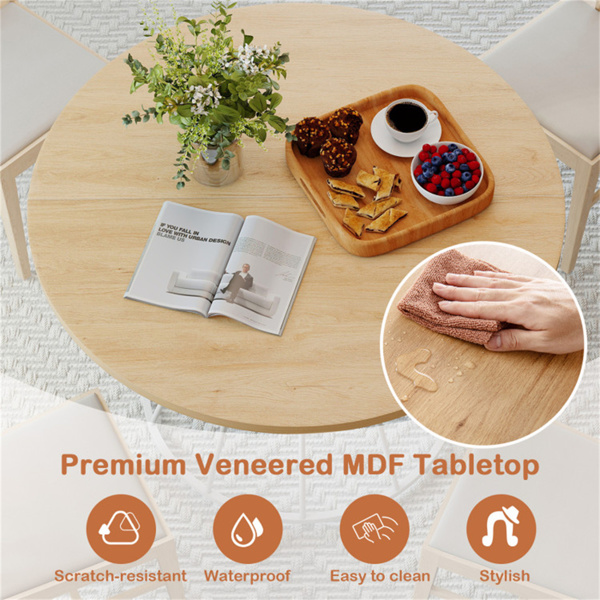 自然色47英寸圆形餐桌，适合4-6人家庭使用，沙漏金属底座和曲面桌面-10