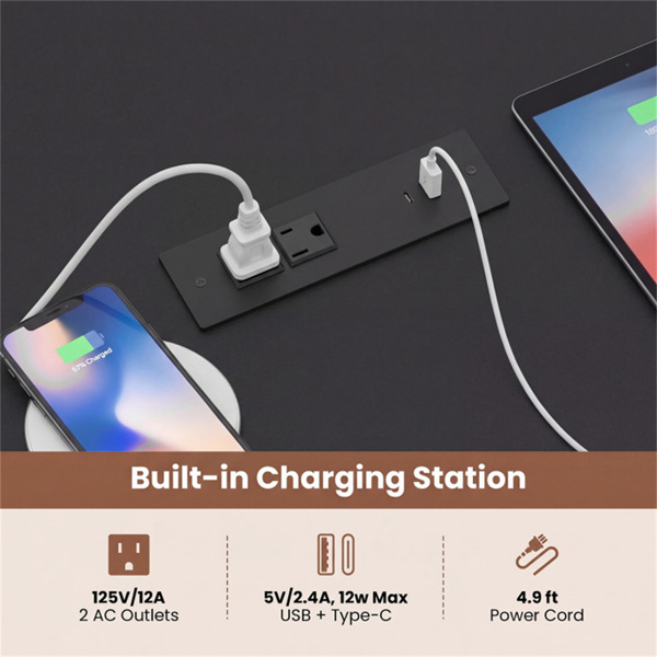 71英寸会议桌，内置充电站，办公和协作用大会议室桌 - 橡木色-6