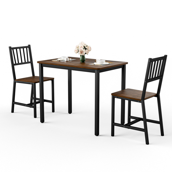 餐桌椅组合——吧台桌配2把餐椅 | 厨房中岛式餐桌椅 | 工业风设计，适用于厨房早餐区、客厅及派对室 | 胡桃木色 | 尺寸：35.4″长 x 23.6″宽 x 29.7″高--不支持self-pick up且不支持指定仓库发货-9
