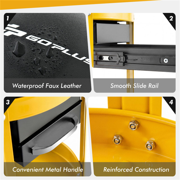 车间爬行座椅，带可拆卸软垫座椅和抽屉   - 黄色-7