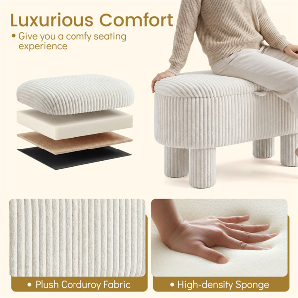 米色42英寸灯芯绒储物台，毛绒泡沫垫和隐藏式隔间，座椅承重400LBS-8