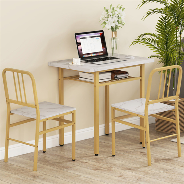 三件套餐桌（白色+金色），节省空间的椅子下折叠设计-8