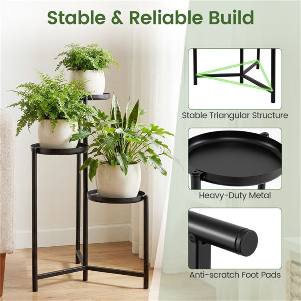 3层交错金属植物架，黑色防锈角植物架，带防刮脚-9