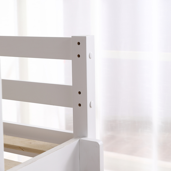 白色 油漆面 松木+胶合板 横撑护栏 Twin 儿童木床 带直梯 半高床 美国-11